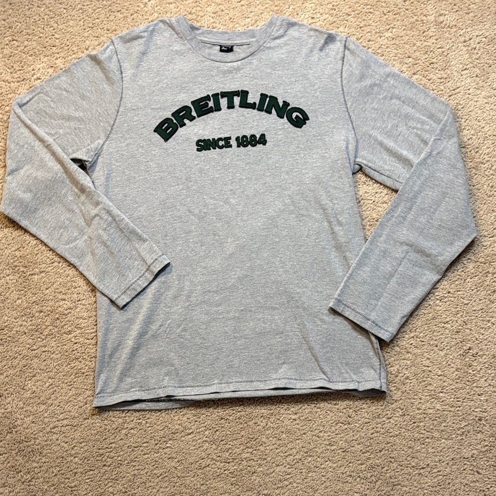 Breitling Light Gray Long Sleeve Tee with Dark Green Logo
